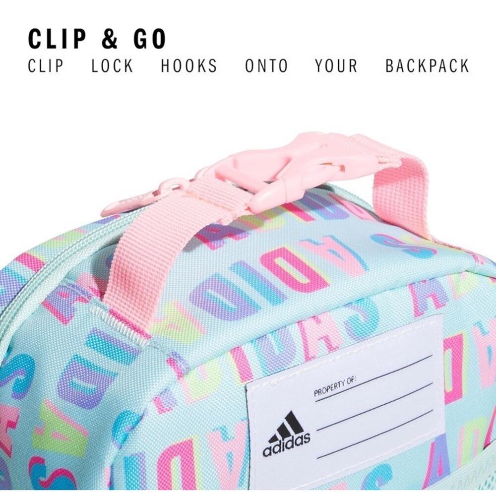 NWT Adidas Santiago 3 Lunch Bag Hall Pass Aqua Pink Colorful Insulated Backpack - Picture 3 of 7